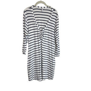 Kenneth Cole Reaction Womens Nautical Shift Dress Medium White Navy Striped